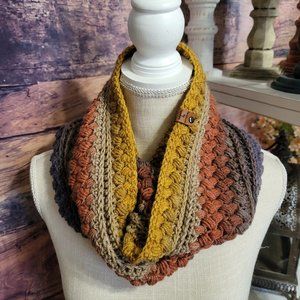 28" Lattice Puff Crochet Infinity Scarf (Lion Brand Mandala Yarn in Warlock)